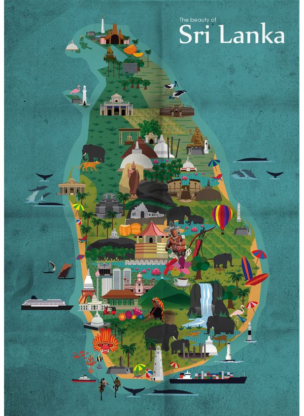 Visit Sri Lanka Illustrated Map - Uvin Gunasena